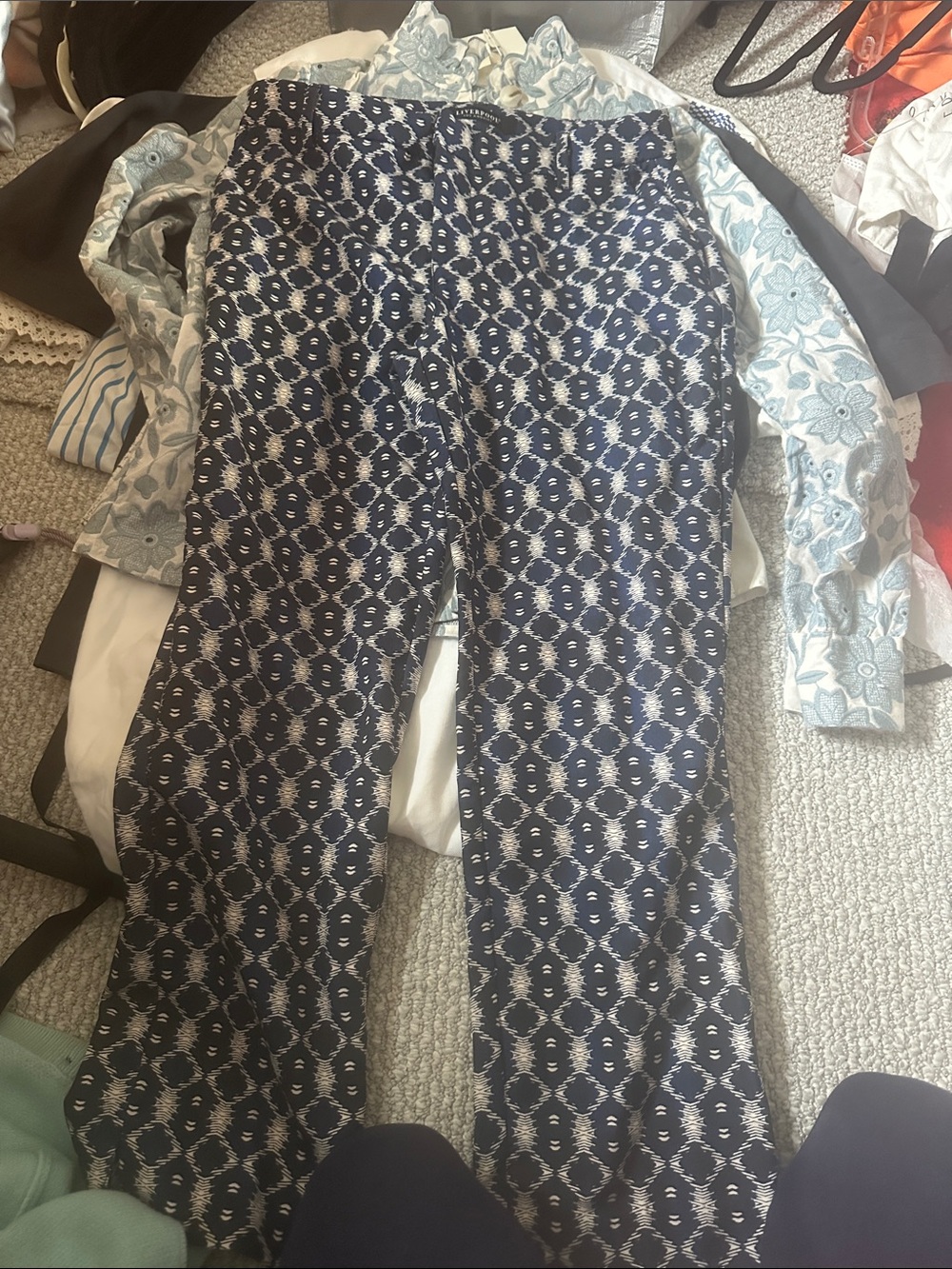 Women's Navy Geo-Print Wide-Leg Pants